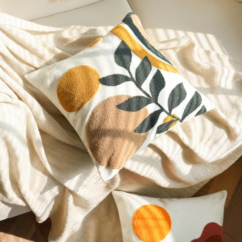 Boho Abstract Decorative Pillow Covers 18x18,Soft Mid Century Floral Woven Tufted Neutral Pillowcase for Couch Bed Sofa Bedroom,1 PC - color: Yellow，green