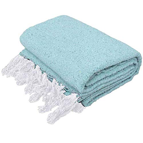 Open Road Goods Solid Color Mexican Yoga Blanket – Large Handwoven Throw for Yoga, Beach, Camping or Home – Soft and Durable Cotton Blend - color: Mint Blanket