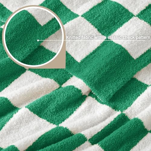 Whale Flotilla Checkered Knit Throw Blanket, Ultra Soft Warm Reversible Cozy Decorative Blankets for Couch Sofa and Bed, 50x60 Inch, Green - color: Green Checker, size: 50x60 Inch