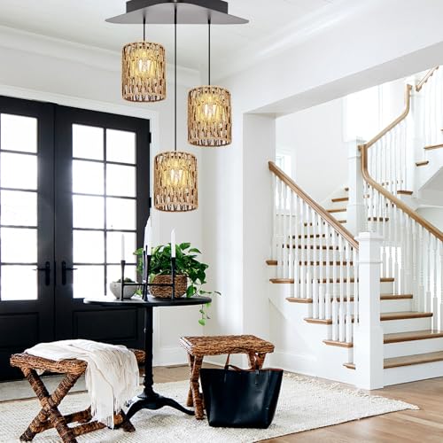 6 Pack Boho Lamp Shade for E26 Base, Handwoven Natural Rattan lamp shade, Boho Pendant Light Shades for Living Room, Bedroom, Kitchen Eco-friendly & Stylish Home Decor - size: 6PC