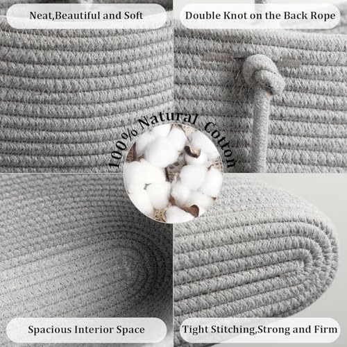 Gray 3-Tier Woven Cotton Rope Hanging Basket, Over the Door Organizer, Adjustable Detachable Wall Basket with Metal & Adhesive Hooks, No Drilling for Apartment, Rental, Dorm & Small Space - style: Grey
