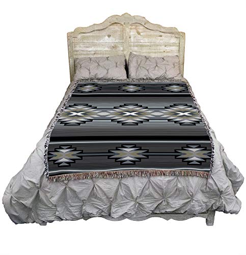 Pure Country Weavers Aydin Slate Blanket - Southwest Native American Inspired - Gift Tapestry Throw Woven from Cotton - Made in The USA (72x54) - color: Slate, size: Large