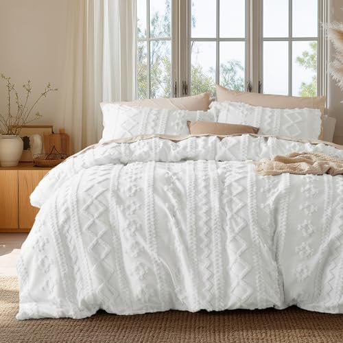 Bedsure Boho Duvet Cover Full Size, Soft & Comfortable Elegant Design Boho Bedding for Decoration, Machine Washable Comforter Cover for All Seasons,Includes 1 Duvet Cover & 2 Pillow Shams,White - color: 04 - White - Elegant (No Comforter), size: Full (80"
