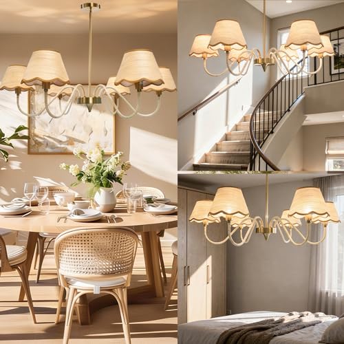 39" Boho Rattan Chandelier, 6-Light Rattan Pendant Light, Handwoven Natural Rattan, Rustic Industrial Adjustable Rattan Fixture for Dining Room, Kitchen Island & Living Room, E12 Socket - color: Curved Arm Design