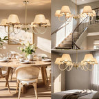 39" Boho Rattan Chandelier, 6-Light Rattan Pendant Light, Handwoven Natural Rattan, Rustic Industrial Adjustable Rattan Fixture for Dining Room, Kitchen Island & Living Room, E12 Socket - color: Curved Arm Design