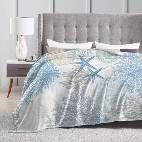 Nautical Coastal Blanket Starfish Seashell Coral Beach Themed Throw Blankets Gifts for Kids Adults Sea Ocean Theme Lightweight Soft Fleece Cozy for Sofa Couch Bed Room Home Decor 50x60in - color: Corals Coastal Sea Shells, size: 60"x50"