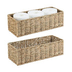 Small Wicker Baskets 2 Pack, Hand Woven Toilet Basket Tank Topper, Toilet Tank Basket for Bathroom Organizing, Seagrass Storage Baskets for Toilet Paper (14.4"Lx6.1"Wx4.4"H)