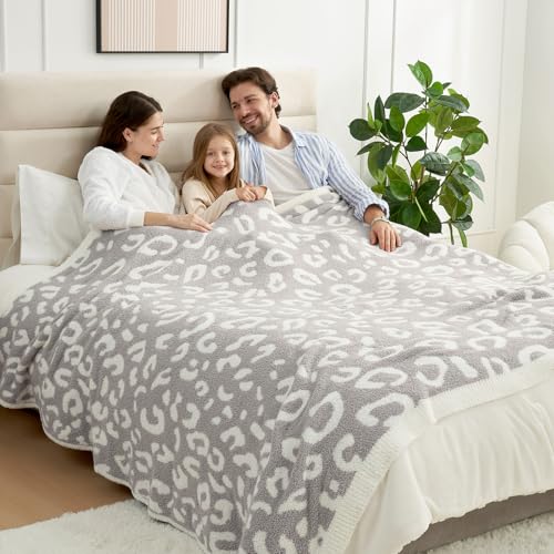 Snuggle Sac Leopard Queen Size Grey Microfiber Fluffy Warm Cozy Fuzzy Soft Blanket Reversible Cheetah Blankets for Bed, Couch, Sofa, 90x90 inches - color: Leopard Grey, size: Queen(90"x90")