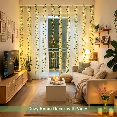 JMEXSUSS Vines Lights for Bedroom, 9.8ft x 9.8ft with Remote, 300 LED Fairy Lights with Vines, Artificial Pothos Curtain Light for Wall Dorm Wedding Indoor Decor - color: Pothos, size: 9.8x9.8ft - 300 LED