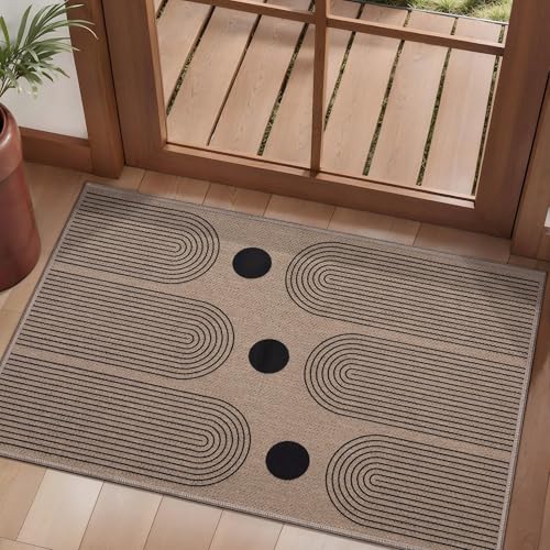 Tangsoo Rainbow Easy Jute 2x3 Outdoor Washable Rug for Entryway,Non-Slip Small Area Rug Farmhouse Throw Mats Modern Neutral Indoor Carpet for Entryway Kitchen Foyer Front Porch - color: Rainbow-3 Black, size: 2x3ft
