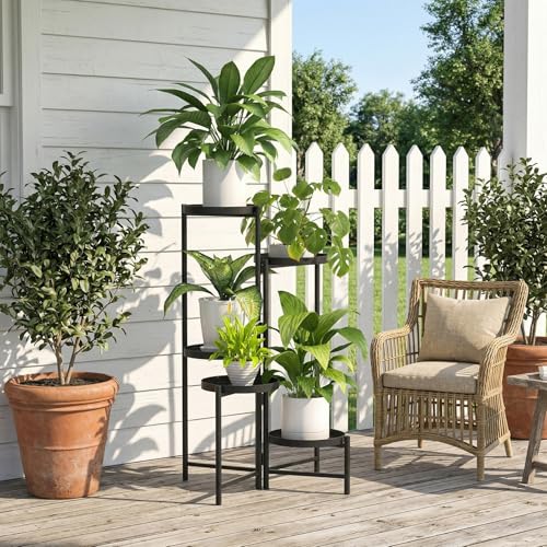 Plant Stand Flower Stand, 5 Tier Metal Outdoor Plant Shelf Balcony Planter, Tall Tiered Plant Stands for Indoor, Corner Flower Display Stand for Multiple Large Plants, Heavy Duty Multi Plant Shelves for Patio Garden Living Room - size: 5 Tier