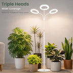 LBW 3-Head Grow Light with Stand for Indoor Plants, Full Spectrum Grow Light for Tall Large Plants, Adjustable Height up to 68", Auto Cycle Timer 6/8/12/16H, 5-Level Dimming, 3 Lighting Modes,White - size: 3 Head 6.3" White