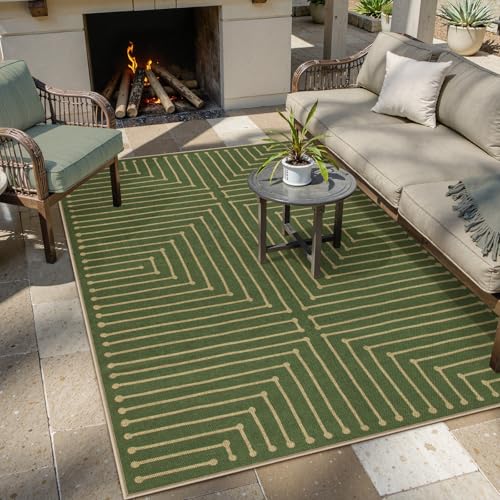 Lahome Neutral Geometric Green Easy Jute Rug, 5x7 Outdoor Rug Washable Carpet for Living Room, Farmhouse Rhombus Non Slip Non Shedding Low Pile Dining Room Carpet for Under Table Bedroom Patio - color: Green/Nature, size: 5 x 7 feet
