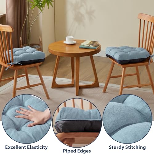 IASEAHK Chair Cushions for Dining Chairs, Seat Cushions for Kitchen Chairs, Indoor Seat Cushions with Ties, Tufted Foam Chair Pads, Non Slip Chair Cushions Set of 6, 15.5" x 15.5" x 4", Light Blue - color: Light Blue, size: Pack of 6