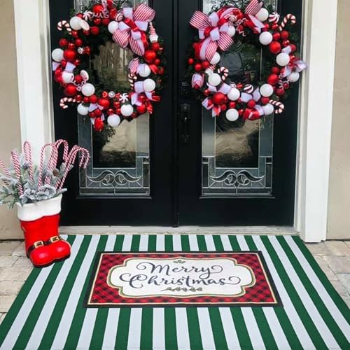 Green & White Striped Rug, 3' x 5' Indoor/Outdoor Area Rug for Front Porch, Entryway, Machine Washable Cotton Woven Welcome Door Mat - color: Green & White Stripe, size: 3' x 5' (Rectangular)