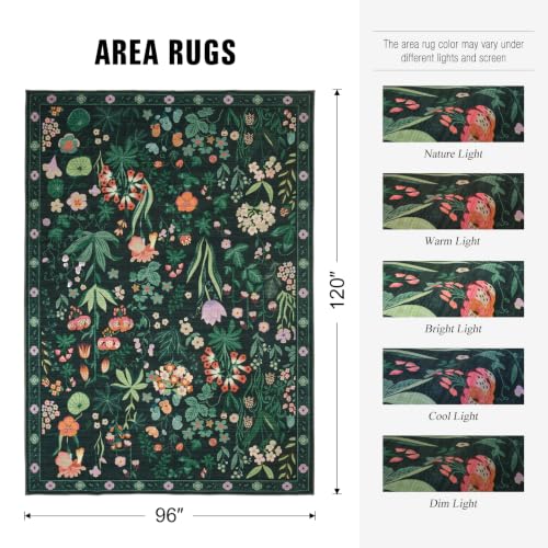 8x10 Area Rugs for Living Room, Machine Washable Rug Vintage Large Soft Boho Floral Rug, Low Pile Non-Slip Indoor Carpets for Bedroom Dining Room Farmhouse Nursery Playroom Home Office, Dark Green - color: Dark Green Floral, size: 8' x 10' (Rectangular)