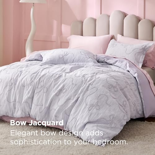 Bedsure Purple Duvet Cover King Size with Bowknot Jacquard Design, Soft and Elegant Boho Bedding Set, Luxurious Craftsmanship for a Stylish Bedroom,Includes 1 104"x90" Duvet Cover & 2 Pillow Shams - color: 02 - Purple Bowknot (No Comforter), size: King (1