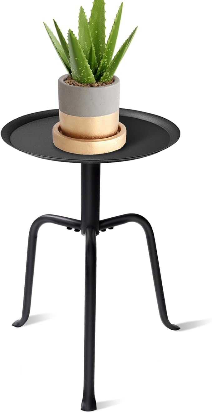 Plant Stand Indoor, Mid Century Single Plant Table, 3-Leg Minimalist Heavy Duty Metal Tall Flower Pot Stand, Modern Round Small Side End Table with Raised Design