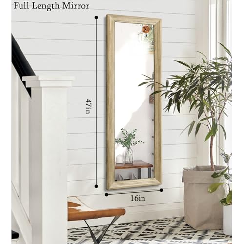 AAZZKANG Full Length Door Mirror Wooden Frame Large Mirrors for Wall 47"x16" Rectangular for Bedroom Living Room Bathroom Dressing Room Home Entryway - color: Natural, size: 47"L x 16"W
