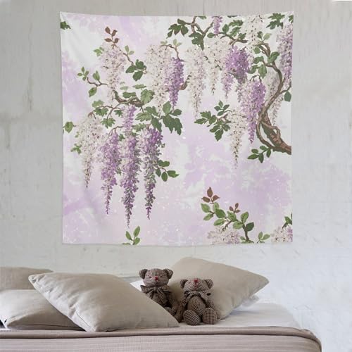 HZOHNAGO Lavender Flower Tapestry Fantasy Purple Floral Green Leaves Botanical Pattern Printed Wall Tapestry Wall Hanging for Bedroom Living Room Dorm 60" W x 60" H - color: Lavender-1, size: 60"L x 60"W
