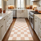 GarveeHome Checkered Blush Beige Neutral 2x6 Washable Kitchen Runner Rug Geometric Modern Soft Low-Pile Stain Resistant Rug for Bedroom Hallway Entryway Nursery Non-Slip TPE Backing - color: Blush Beige, size: 2' x 6' (Rectangular)