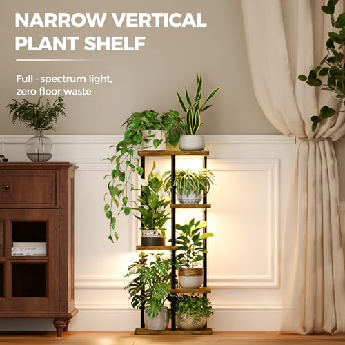 Bamworld Indoor Plant Stand with Grow Light Corner 5Tier Metal Plant Shelf Wood Flower Stand for Home Living Room Decor Patio Decor - style: 5 Tier,Square