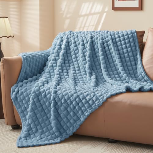 BEDELITE Blue Throw Blanket for Couch - Super Soft Lightweight 3D Checkered Fluffy Fuzzy Fleece Blanket, Luxurious Plush Cozy Blanket for Room Home Decor, Gift for Women, 50x60 inches - color: Blue, size: Throw(50"x60")