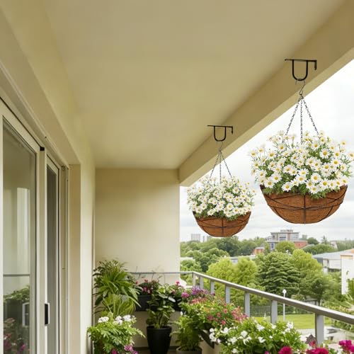 2 Pack 14 inch Metal Hanging Baskets for Plants Outdoor Metal Wire Hanging Basket Planter with Coco Fiber Liners Flower Pots for Home Porch Garden Patio, Diamond-Shaped - size: 14" x 2 Pack, style: Diamond