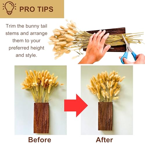 LaLaGreen Wood Wall Planters (8 Inch, 2 Pack) Include Bunny Tails Dried Flowers, Hanging Planter Wooden Box Vase for Indoor Modern Rustic Farmhouse Decor Home Living Room Bathroom Trendy Decoration - color: Bunny Tail Original
