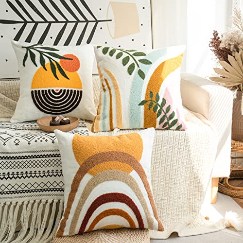 Modern Boho Throw Pillow Cover Soft Woven Tufted Neutral Pillowcase,Simple Geometric Textured Pattern Decorative Abstract Bohemian Cushion Sham for Bed Couch Living Room,1 PC - color: Yellow, Brown, Gray