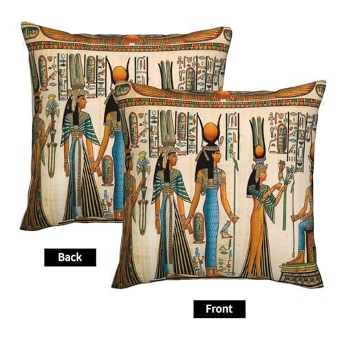 Egyptian Pillow Covers 18 x 18 Set of 2 Vintage Ancient Linen Throw Pillow Cover Queen Nefertari Decorative Pillowcases Farmhouse Home Decor for Couch Bed Sofa Outdoor, Churent-P0327-PC004 - color: Egyptian