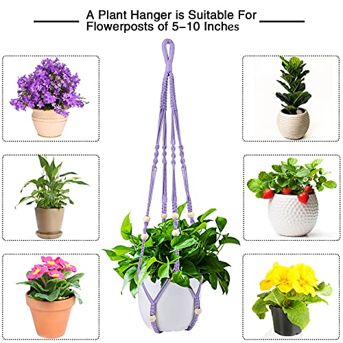 Augshy Macrame Hanging Planter, Hanging Planters for Indoor Outdoor Home Decor, Hanging Plant Holder No Tassels Set of 2 with 4 Hooks - color: Purple, size: 35 Inches
