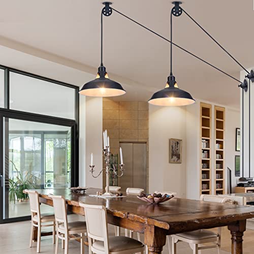 Lomoky Plug in Pulley Pendant Light with 14.76ft Cord On/Off Switch, Industrial Barn Black Hanging Lights with Plug in Cord, Pulley Wall Pendant Lamp for Kitchen Island, Pool Table, Bedroom, 1 Pack - color: Black, size: ‎1 Pack