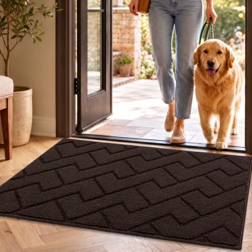 hicorfe Indoor Doormat,Welcome Door mat,Non Slip Door Mats 20"x32" Absorbent Resist Dirt Entrance Inside Floor Mats for Entryway Washable Low-Profile(Coffee) - color: Coffee, size: 32" x 20" (Rectangular)