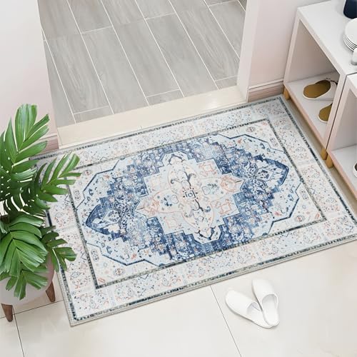 DECOMALL Maila Machine Washable Rugs 2x3ft, Traditional Oriental Blue Rug,Vintage Distressed Large Rugs Carpet for Living Room Bedroom - color: 09blue, size: 2' x 3' (Rectangular)