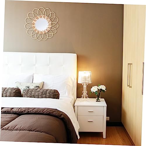 PRETYZOOM 1pc Boho Decorative Woven Mirror Handcrafted Wall-Mounted Makeup Mirror for Beige for Living Room Bedroom Bathroom Wall Art