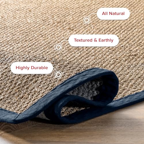 Nuloom Elijah Navy/Natural, 4' Round, Basketweave, Seagrass, Soft and Textured, High Traffic, Stain Resistant, Easy Clean, Durable Area Rug for Bedroom, Living Room, Dining, Den, Foyer, Entryway - color: Navy, size: 4' (Round)