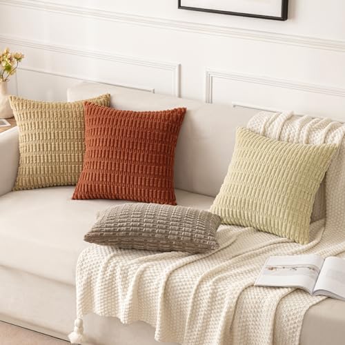 MIULEE Pack of 2 Dark Rust Corduroy Decorative Pillow Covers 12x12 Inch Soft Boho Striped Throw Pillow Covers Modern Farmhouse Home Decor for Summer Sofa Living Room Couch Bed - color: Dark Rust, size: 12" x 12" (Pack of 2)