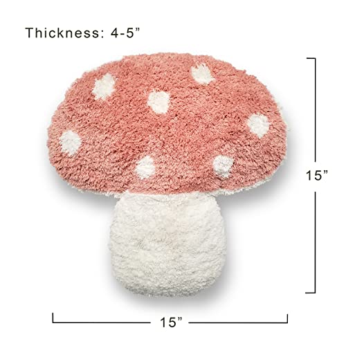 Tufted Mushroom Shape Decorative Cushion - 15' x 15' Mushroom Decor for Bed, Couch, Living Room (Pink) - color: Pink