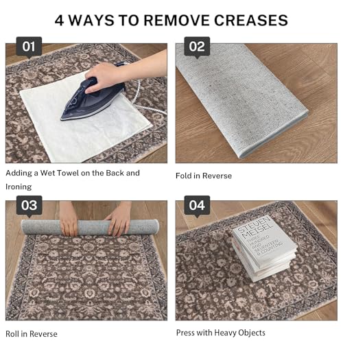 Lansny Vintage Entryway Rug 2x3 Washable, Mocha Brown Kitchen Rug, Super Soft Thin Faux Wool Small Area Rug, Non-Slip Accent Mat for Foyer, Bedroom, Office - color: Mocha Brown, size: 2' x 3' (Rectangular)