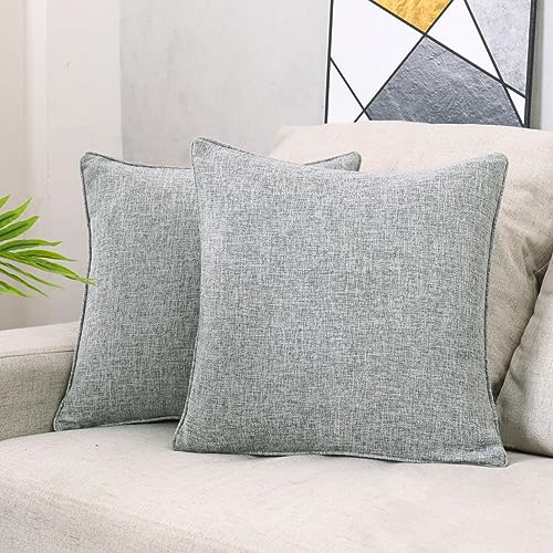 HPUK Linen Throw Pillow Covers Pack of 2, 18x18 Inch Accent Cushion Covers for Living Room, Bedroom, Decorative Solid Color Pillow Covers for Couch, Sofa, Chair, Grey - color: Grey-2pack, size: 18" x 18" (Pack of 2)