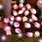 Genuine Amethyst Crystal Fairy Lights, Natural Healing 20 Raw Stones String of Lights 6.5ft Remote Control USB Plug in for Reiki Ornaments Bedroom Wedding Decoration
