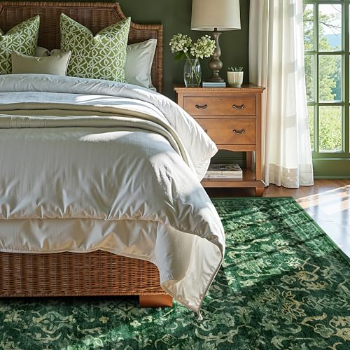 Dark Green Area Rugs 6x9 for Living Room, Washable Vintage Rugs for Bedroom, Distressed Throw Rug, Non Slip Rug Carpet for Bedroom Dining - color: Dark Green, size: 6'x9'