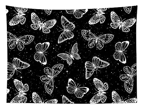 HVEST Butterfly Wall Hanging - Space Tapestry for Bedroom & Living Room, 59W x 51H inches - color: Black, size: 51"L x 59"W