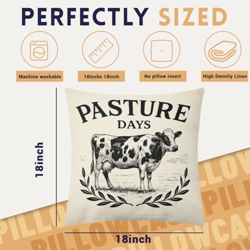 Farm Vintage Throw Pillow Covers 18x18 Set of 4, Country Barn Rustic Rooster Cow Decorative Cushion Cases for Couch Sofa and Bedroom Pillcases Home Decor for Living Room - color: Farm Vintage