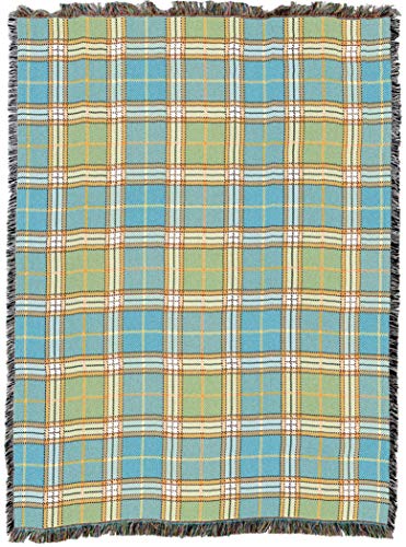 Pure Country Weavers Plaid Blanket Freshwater - Patterns Gift Tapestry Throw Woven from Cotton - Made in The USA (72x54) - color: Freshwater