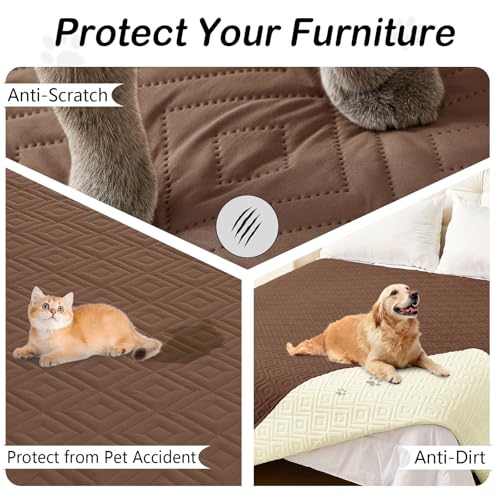 hyha Waterproof Dog Blanket, Soft Dog Bed Cover Pet Blankets, Waterproof Sofa Couch Cover for Dogs Washable, Reversible Pet Couch Covers for Sofa Furniture (68x82 Inch, Brown/Beige) - color: Brown+beige, size: 68x82 Inch