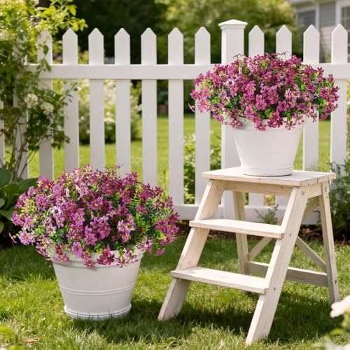 ZFProcess Artificial Flowers Hanging Baskets, Multicolor 12 Bundles Faux Flower Outdoor Hanging Basket Spring Summer Decoration, Fake Flowers Plants for Porch Patio Balcony Home Yard Decor (Rose red) - color: Light Purple