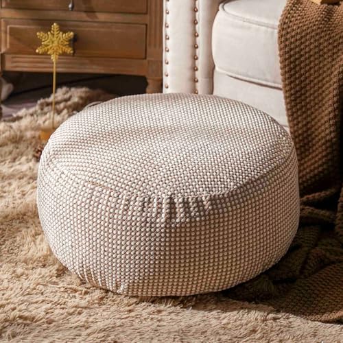 SUTAVIA Pouf Ottoman Cover Unstuffed Pouf Seat Decorative Soft Storage Bean Bag 20x20x8 Inches Square Floor Footrest for Living Room Bedroom (Cream, Round) - color: Cream