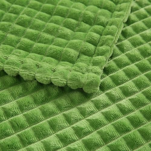 Puncuntex Flannel Fleece Throw Blanket Apple Green 50"×60",Super Soft Plush Cozy Blanket with Square Grid Design Luxury for Couch Sofa Chair - color: Apple Green, size: 50"×60"